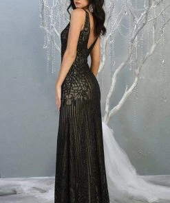 May Queen - RQ7858 Plunging V-Neck Sheath Evening Dress 5 May Queen - RQ7858 Plunging V-Neck Sheath Evening Dress