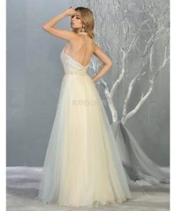 May Queen - RQ7863 Strappy High Halter A-Line Gown Formal Gowns