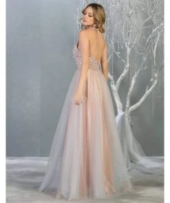 May Queen - RQ7863 Strappy High Halter A-Line Gown Formal Gowns