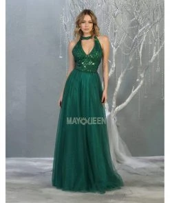 May Queen - RQ7863 Strappy High Halter A-Line Gown Formal Gowns