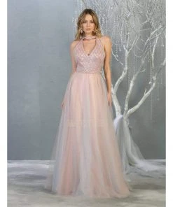 May Queen - RQ7863 Strappy High Halter A-Line Gown Formal Gowns
