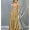 May Queen - RQ7869 Sleeveless Pleated Long Dress - 1 Pc Gold In Size 6 Available 2 May Queen - RQ7869 Sleeveless Pleated Long Dress - 1 Pc Gold In Size 6 Available