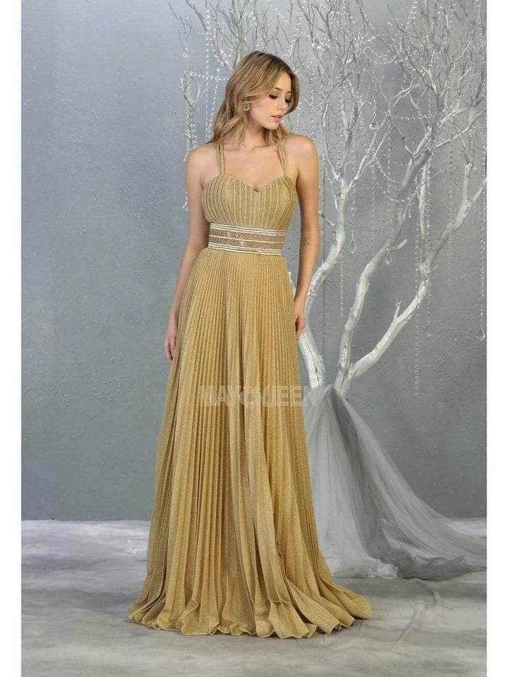 May Queen - RQ7869 Sleeveless Pleated Long Dress - 1 Pc Gold In Size 6 Available 3 May Queen - RQ7869 Sleeveless Pleated Long Dress - 1 Pc Gold In Size 6 Available