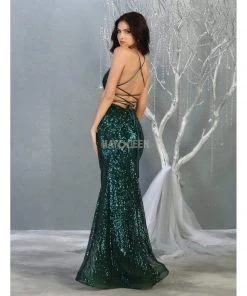 Formal Gowns May Queen - RQ7878 Strappy Sequined Trumpet Dress