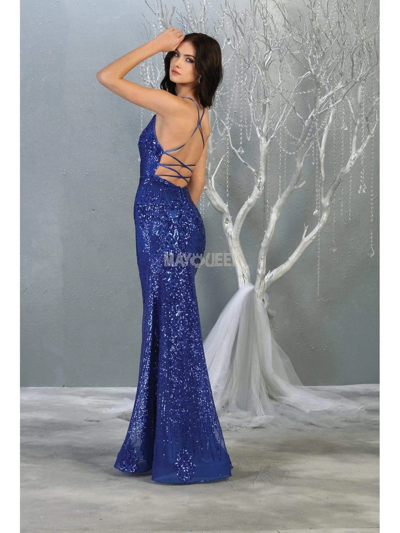 Formal Gowns May Queen - RQ7878 Strappy Sequined Trumpet Dress 6 Formal Gowns May Queen - RQ7878 Strappy Sequined Trumpet Dress