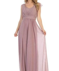 May Queen - Ruched Asymmetric Sheath Dress MQ1746 - 1 Pc Mauve In Size 18 Available