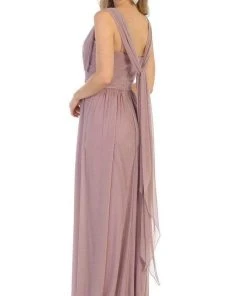 May Queen - Ruched Asymmetric Sheath Dress MQ1746 - 1 Pc Mauve In Size 18 Available