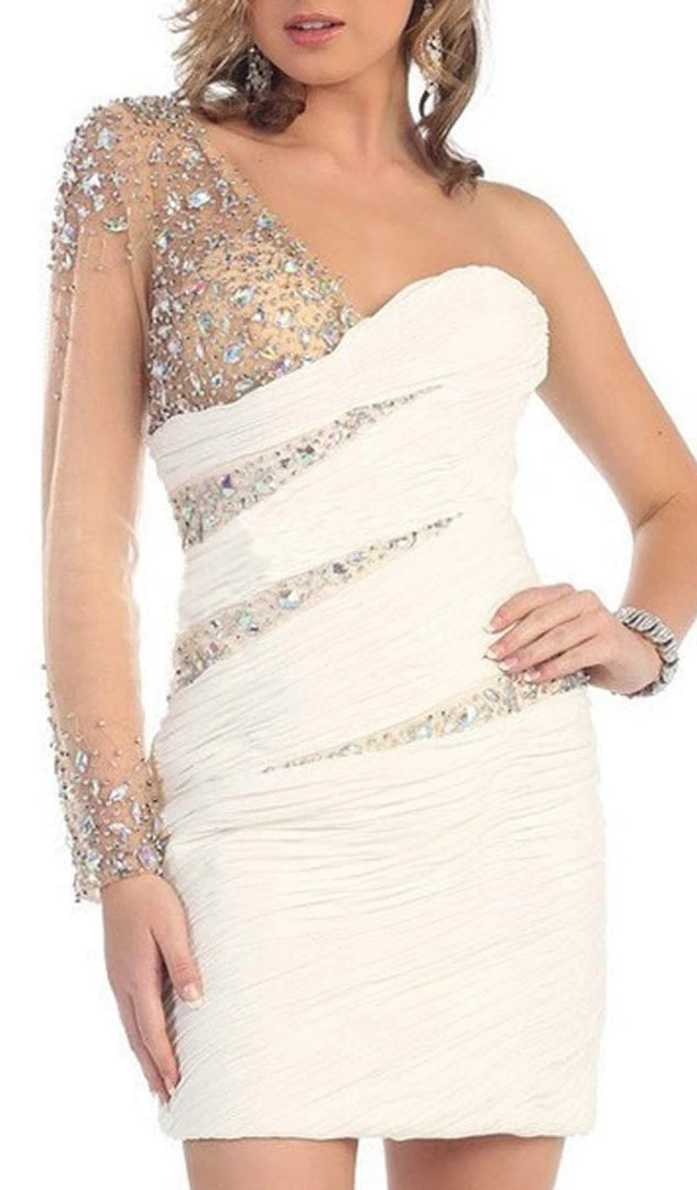 Cocktail Dresses May Queen - Ruched One Shoulder Sleeve Cocktail Dress 4 Cocktail Dresses May Queen - Ruched One Shoulder Sleeve Cocktail Dress