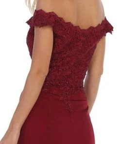 Formal Gowns May Queen - Scalloped Off-Shoulder Trumpet Dress MQ1675 - 1 Pc Burgundy In Sizes 6 Available 9 Formal Gowns May Queen - Scalloped Off-Shoulder Trumpet Dress MQ1675 - 1 Pc Burgundy In Sizes 6 Available