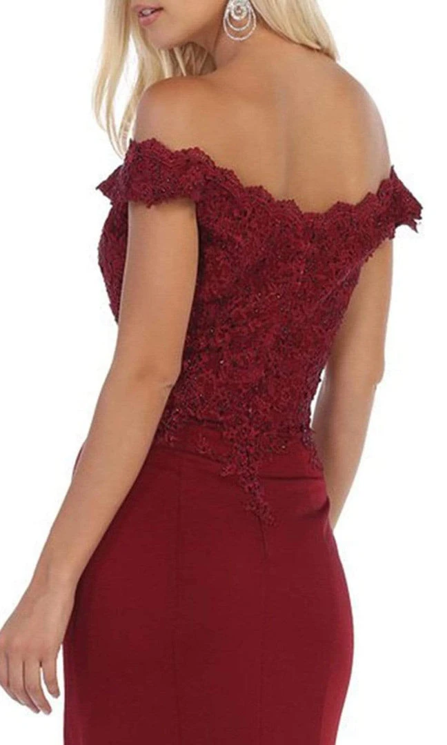 Formal Gowns May Queen - Scalloped Off-Shoulder Trumpet Dress MQ1675 - 1 Pc Burgundy In Sizes 6 Available 6 Formal Gowns May Queen - Scalloped Off-Shoulder Trumpet Dress MQ1675 - 1 Pc Burgundy In Sizes 6 Available