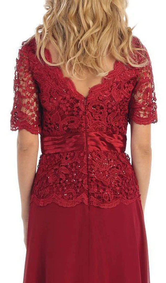 Formal Gowns May Queen - Scalloped V-neck A-line Mother Of The Bride Dress 8 Formal Gowns May Queen - Scalloped V-neck A-line Mother Of The Bride Dress