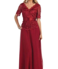 Formal Gowns May Queen - Scalloped V-neck A-line Mother Of The Bride Dress 12 Formal Gowns May Queen - Scalloped V-neck A-line Mother Of The Bride Dress