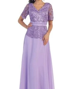 Formal Gowns May Queen - Scalloped V-neck A-line Mother Of The Bride Dress