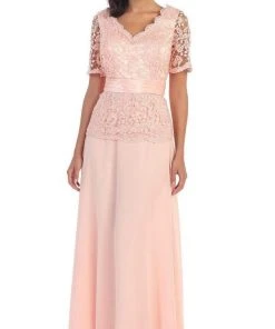 Formal Gowns May Queen - Scalloped V-neck A-line Mother Of The Bride Dress 16 Formal Gowns May Queen - Scalloped V-neck A-line Mother Of The Bride Dress