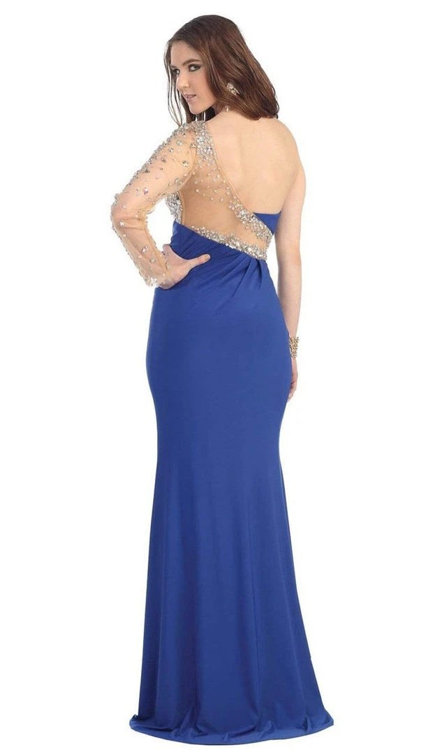 May Queen - Sequined One Shoulder Sleeve Evening Gown Formal Gowns 6 May Queen - Sequined One Shoulder Sleeve Evening Gown Formal Gowns