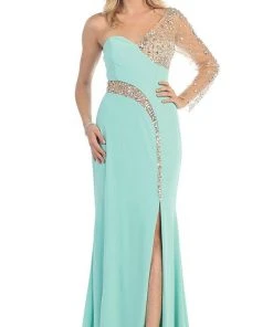 May Queen - Sequined One Shoulder Sleeve Evening Gown Formal Gowns 21 May Queen - Sequined One Shoulder Sleeve Evening Gown Formal Gowns