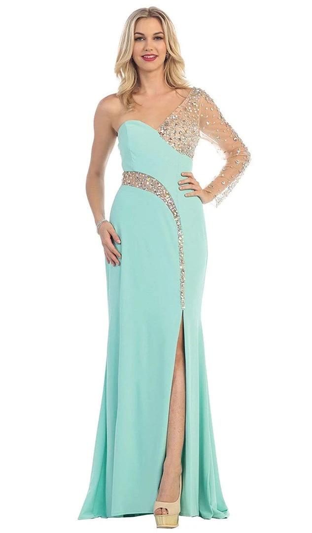 May Queen - Sequined One Shoulder Sleeve Evening Gown Formal Gowns 12 May Queen - Sequined One Shoulder Sleeve Evening Gown Formal Gowns
