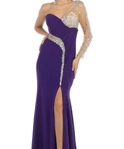 May Queen - Sequined One Shoulder Sleeve Evening Gown Formal Gowns 17 May Queen - Sequined One Shoulder Sleeve Evening Gown Formal Gowns