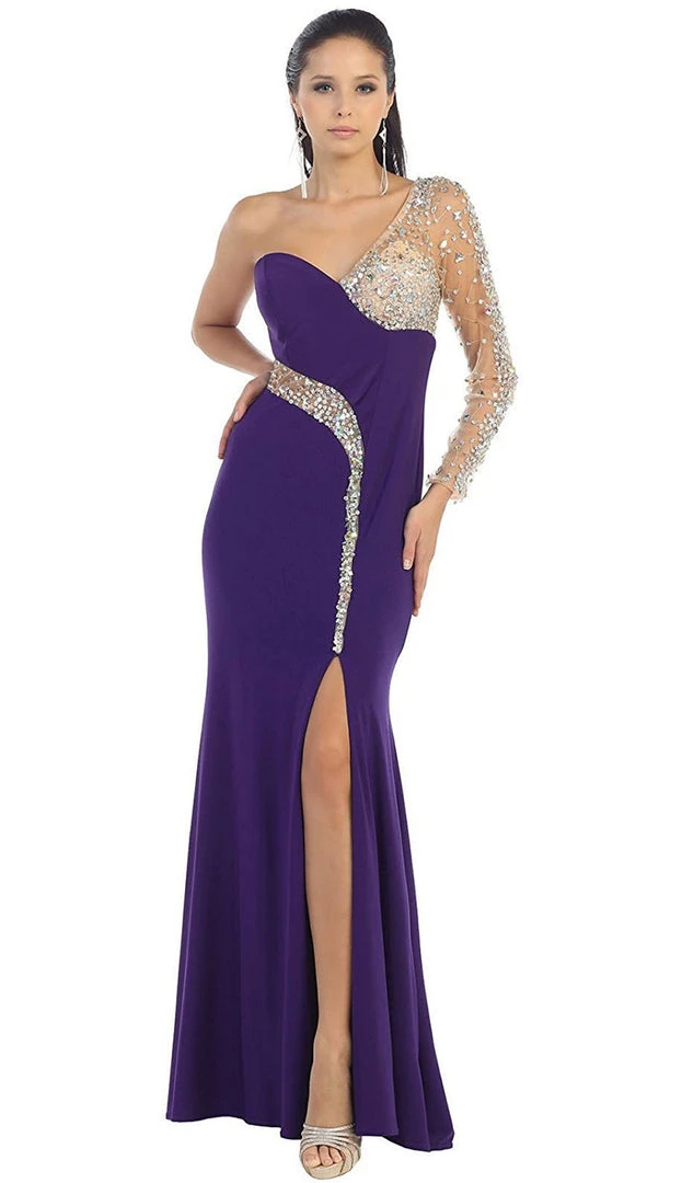 May Queen - Sequined One Shoulder Sleeve Evening Gown Formal Gowns 8 May Queen - Sequined One Shoulder Sleeve Evening Gown Formal Gowns