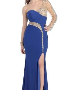 May Queen - Sequined One Shoulder Sleeve Evening Gown Formal Gowns 14 May Queen - Sequined One Shoulder Sleeve Evening Gown Formal Gowns