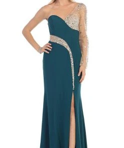 May Queen - Sequined One Shoulder Sleeve Evening Gown Formal Gowns 19 May Queen - Sequined One Shoulder Sleeve Evening Gown Formal Gowns