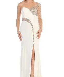 May Queen - Sequined One Shoulder Sleeve Evening Gown Formal Gowns 20 May Queen - Sequined One Shoulder Sleeve Evening Gown Formal Gowns