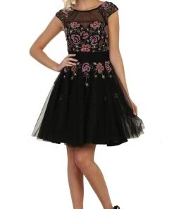 May Queen - Sheer Beaded Cap Sleeves A-line Cocktail Dress Cocktail Dresses