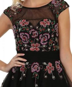 May Queen - Sheer Beaded Cap Sleeves A-line Cocktail Dress Cocktail Dresses