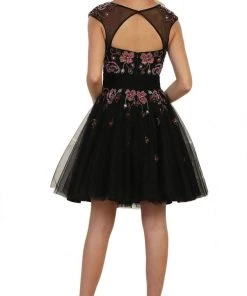 May Queen - Sheer Beaded Cap Sleeves A-line Cocktail Dress Cocktail Dresses