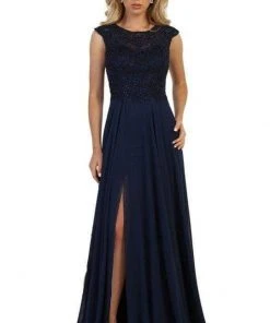 Formal Gowns May Queen - Sheer Cap Sleeves A-Line Dress With Slit MQ1563 - 1 Pc Mauve In Size 10 Available