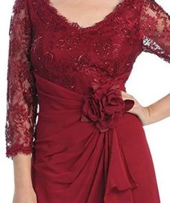 Formal Gowns May Queen - Sheer Long Sleeve Floral Accented A-Line Evening Dress 16 Formal Gowns May Queen - Sheer Long Sleeve Floral Accented A-Line Evening Dress