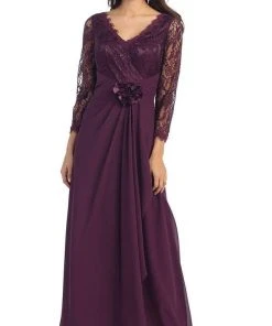 Formal Gowns May Queen - Sheer Long Sleeve Floral Accented A-Line Evening Dress 19 Formal Gowns May Queen - Sheer Long Sleeve Floral Accented A-Line Evening Dress