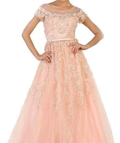 Formal Gowns May Queen - Shimmering Illusion Scoop Neck A-line Evening Gown