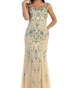 Formal Gowns May Queen - Sleeveless Beaded Lace Sheath Evening Gown