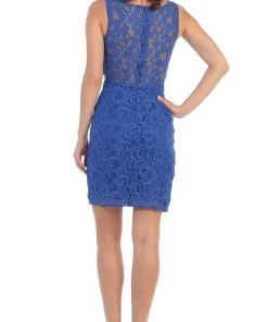 Cocktail Dresses May Queen - Sleeveless Illusion Jewel Sheath Cocktail Dress