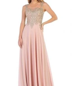 May Queen - Sleeveless Lace Applique Chiffon Long Dress MQ1616 - 1 Pc Navy In Size 16 Available