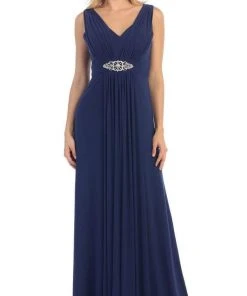Formal Gowns May Queen - Sleeveless Ruched Panel A-Line Long Bridesmaid Dress