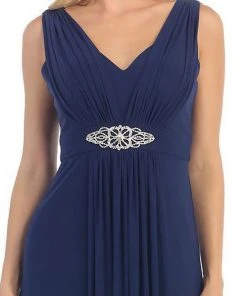 Formal Gowns May Queen - Sleeveless Ruched Panel A-Line Long Bridesmaid Dress