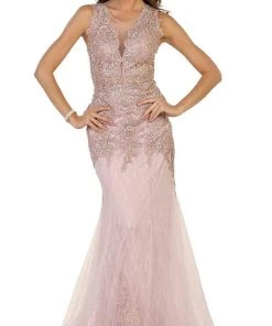 May Queen - Sleeveless Sheer Illusion Evening Gown Formal Gowns