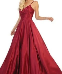 May Queen - Spaghetti Straps Corset Back Long Satin Gown MQ1678 Formal Gowns