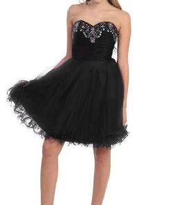 Cocktail Dresses May Queen - Strapless Jeweled Cummerbund Cocktail Dress