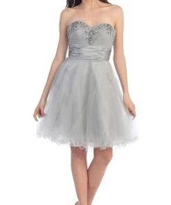 Cocktail Dresses May Queen - Strapless Jeweled Cummerbund Cocktail Dress