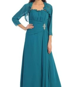 May Queen - Strapless Pleated A-Line Gown With Bolero MQ 630 - 1 Pc Teal In Size L Available