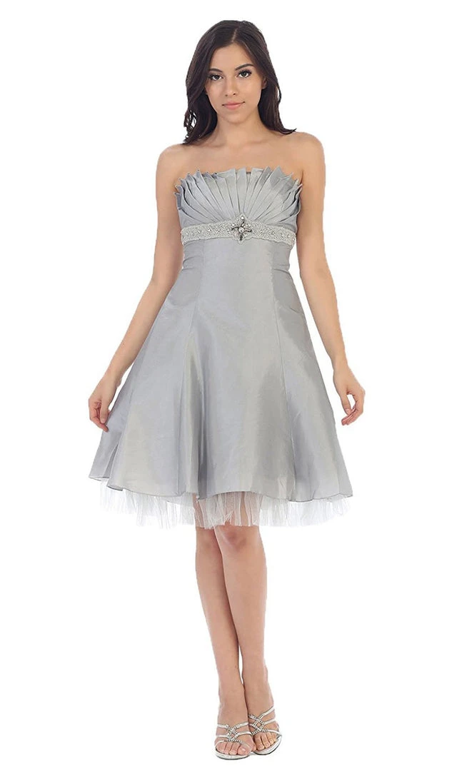 May Queen - Strapless Pleated Bodice Empire Cocktail Dress MQ596 Cocktail Dresses 14 May Queen - Strapless Pleated Bodice Empire Cocktail Dress MQ596 Cocktail Dresses