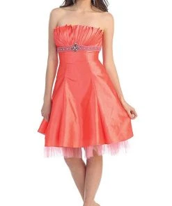 May Queen - Strapless Pleated Bodice Empire Cocktail Dress