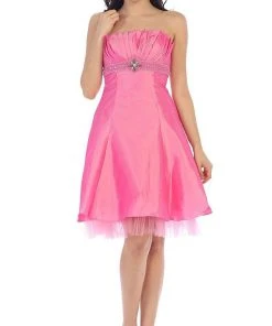 May Queen - Strapless Pleated Bodice Empire Cocktail Dress