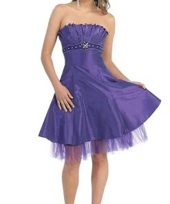 May Queen - Strapless Pleated Bodice Empire Cocktail Dress