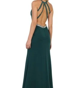 May Queen - Strappy Illusion Prom Dress With Slit Formal Gowns