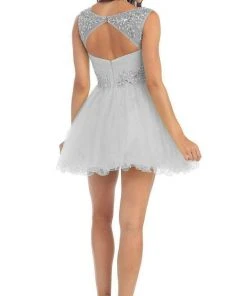 May Queen - Stunning Beaded Illusion Neck Cocktail Dress