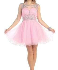 May Queen - Stunning Beaded Illusion Neck Cocktail Dress